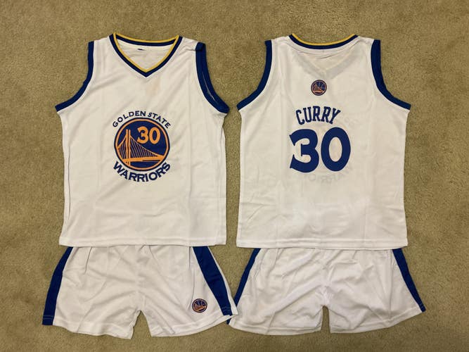 Youth Kids Steph Curry Basketball Uniform - Jersey & Shorts - Warriors - Boys Size 6-7