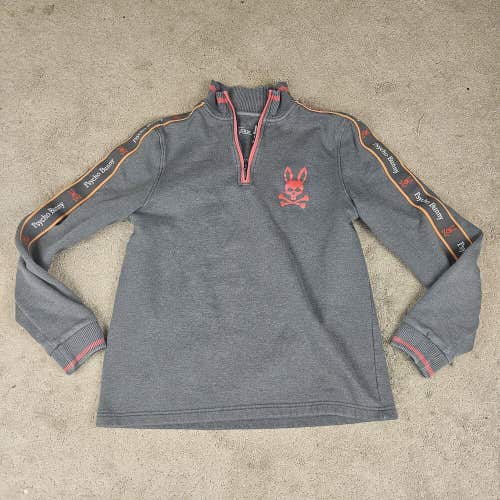 Psycho Bunny Jacket Mens Small Gray Red Quarter Zip Pullover Lightweight Casual