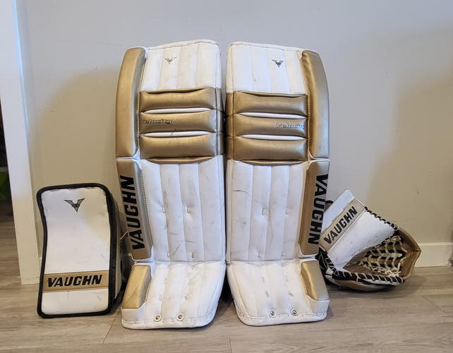 Used 33" Vaughn Velocity V5 Goalie Leg Pads and Gloves