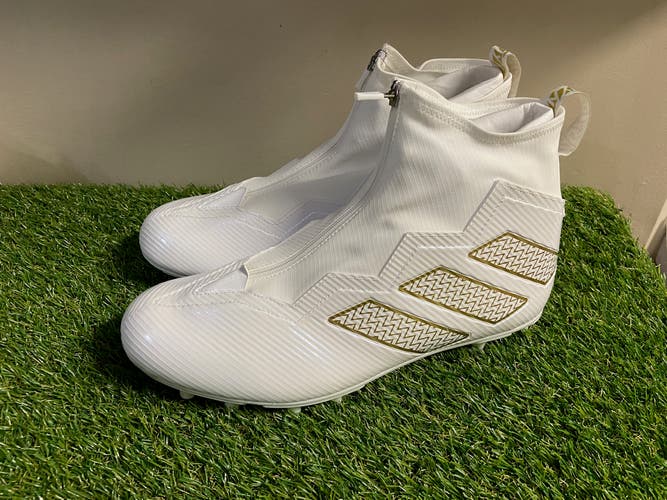 *SOLD* Adidas Nasty Fly 2E Team White Gold Football Cleats Mens Size 12.5 HP9799 NEW