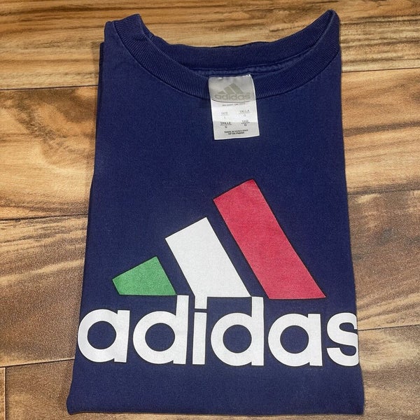Vintage Adidas Shirt Mens L Blue Chest Spellout Logo Sport Athletic | SidelineSwap