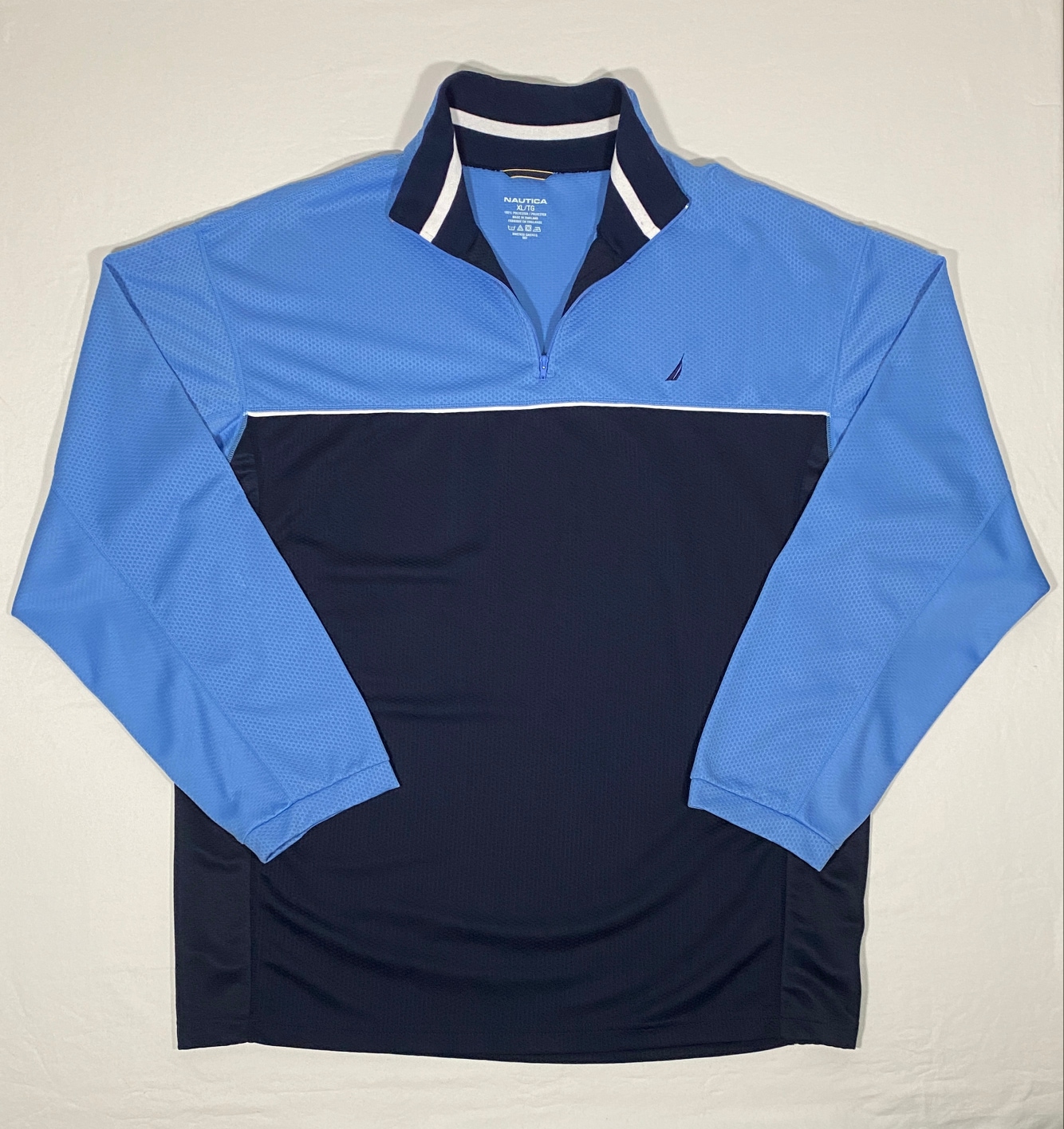 Nautica Men's Size XL 1/4 Zip Navy/Light Blue Fleece Mock Neck Golf Sweatshirt