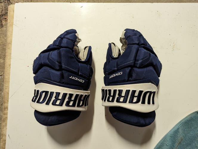 Game Used Navy Warrior Covert QRE Pro Stock Gloves Colorado Avalanche Team Issue 14”