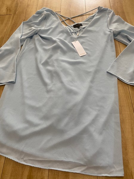 Mabel Women’s Small Long Sleeve Mini Dress Light Blue New