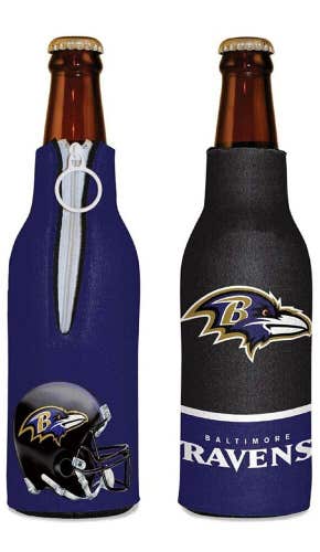 Baltimore Ravens Bottle Cooler 12 oz Zip Up Koozie Jacket NFL Two Sided