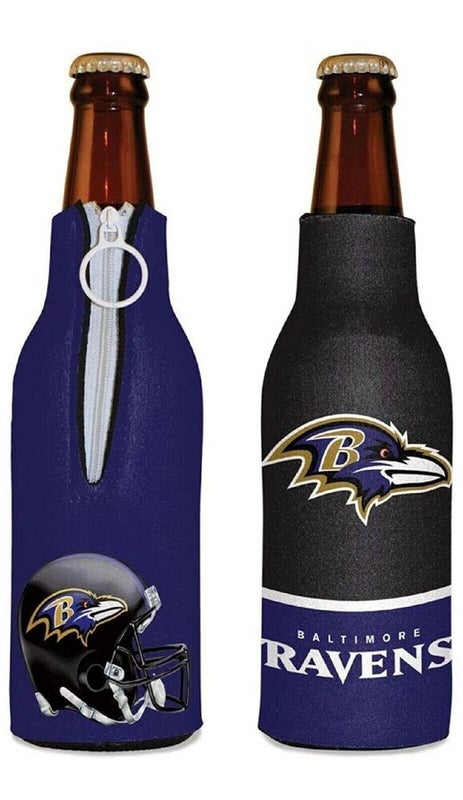 Baltimore Ravens Bottle Cooler 12 oz Zip Up Koozie Jacket NFL Two Sided