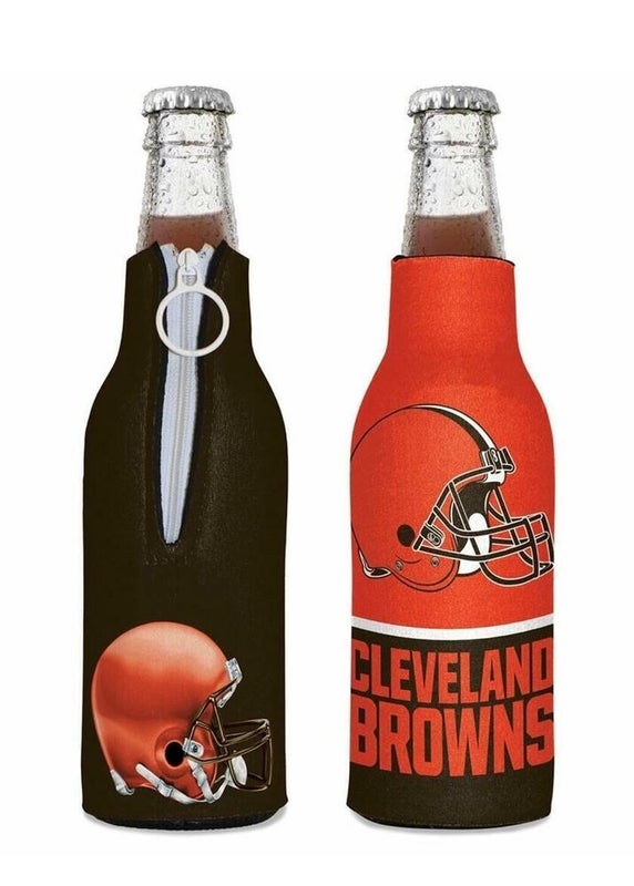 Cleveland Browns Bottle Cooler 12 oz Zip Up Koozie Jacket NFL Two Sided