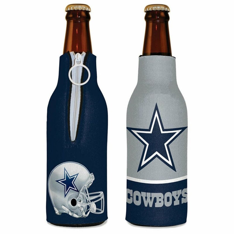 Dallas Cowboys Bottle Cooler 12 oz Zip Up Koozie Jacket NFL Two Sided