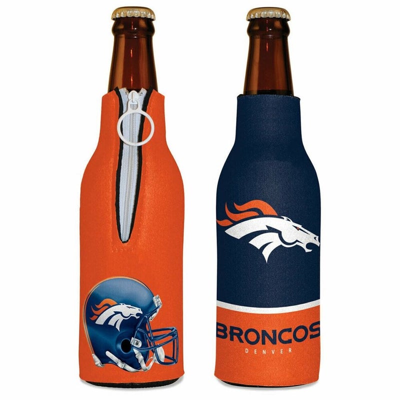 Denver Broncos Bottle Cooler 12 oz Zip Up Koozie Jacket NFL Two Sided