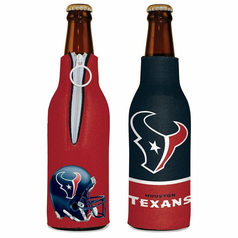 Houston Texans Bottle Cooler 12 oz Zip Up Koozie Jacket NFL Two Sided