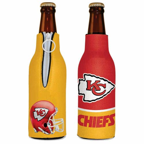 Kansas City Chiefs Bottle Cooler 12 oz Zip Up Koozie Jacket NFL Two Sided