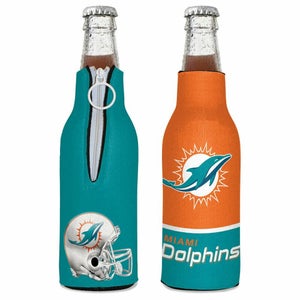 Miami Dolphins Bottle Cooler 12 oz Zip Up Koozie Jacket NFL Two Sided