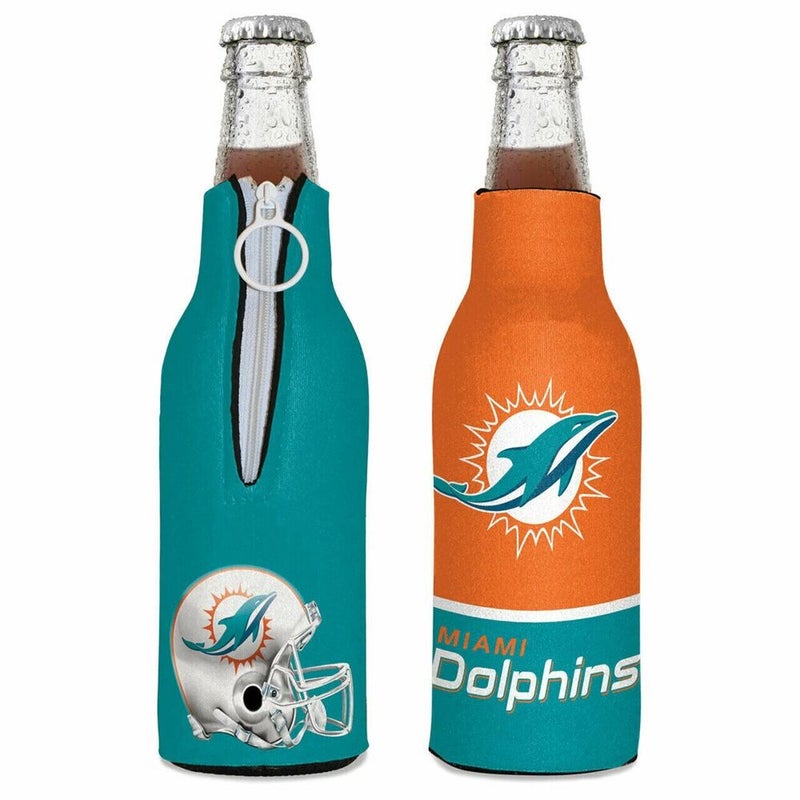 Miami Dolphins Bottle Cooler 12 oz Zip Up Koozie Jacket NFL Two Sided