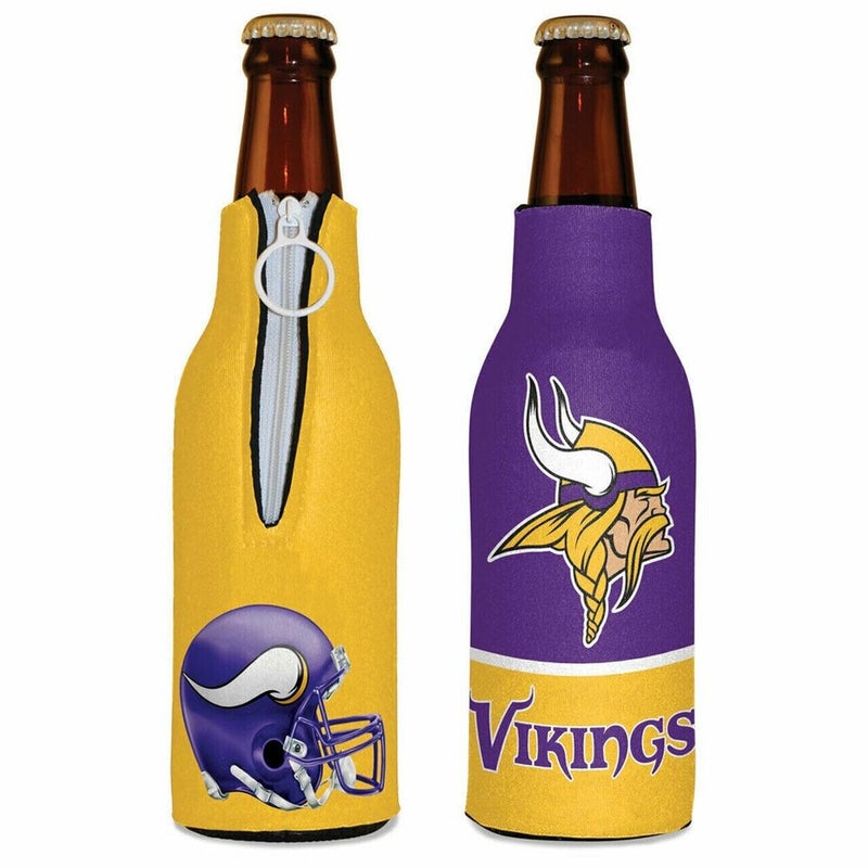Minnesota Vikings Bottle Cooler 12 oz Zip Up Koozie Jacket NFL Two Sided