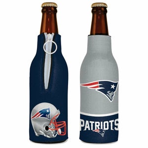 New England Patriots Bottle Cooler 12 oz Zip Up Koozie Jacket NFL Two Sided