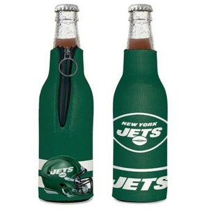 New York Jets Bottle Cooler 12 oz Zip Up Koozie Jacket NFL Two Sided