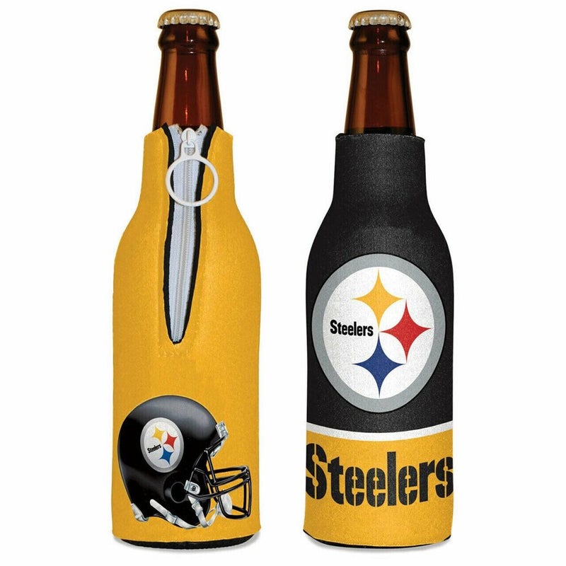 Pittsburgh Steelers Bottle Cooler 12 oz Zip Up Koozie Jacket NFL Two Sided