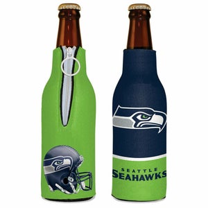 Seattle Seahawks Bottle Cooler 12 oz Zip Up Koozie Jacket NFL Two Sided