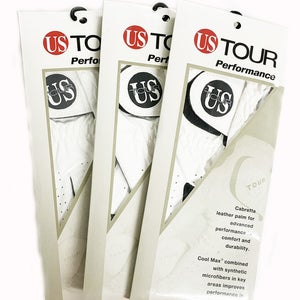 NEW 3pk US Tour Performance Leather White/Black Golf Glove Men's Cadet Small