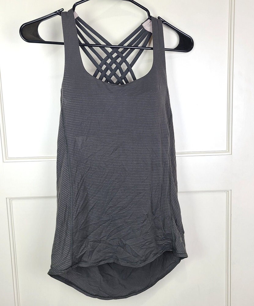 Lululemon Free To Be Wild Tank Top Built in Bra Strappy Open Back Green  Size: 4