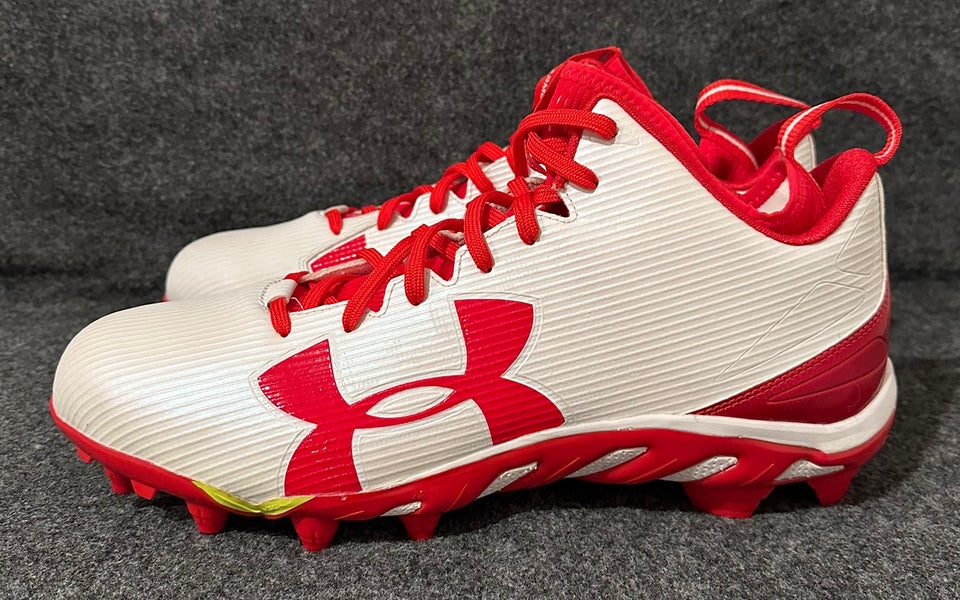 Men’s Under Armour White Red Mid Football Cleats Elite 1287493-151  Size 13.5