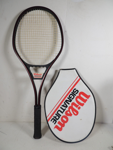 Vintage WILSON Signature Tennis Racket with Matching Cover, 4 3/8" Handle RARE