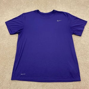 Nike Dri Fit Shirt Men XL Adult Purple Swoosh Logo Active Workout Run Gym Basic