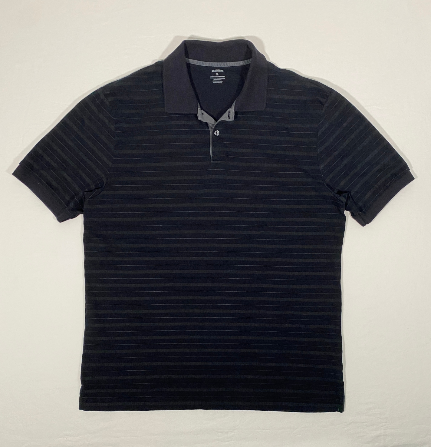 Claiborne Men's Size XL Black Striped Pima Cotton Blend Casual Golf Polo Shirt