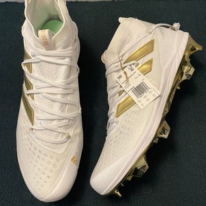Adidas Adizero Afterburner 8 White/Gold Baseball Cleats Size 15