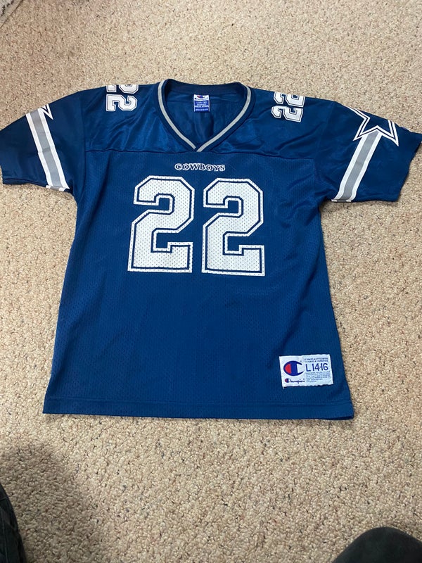 Vintage Dallas Cowboys Jersey Youth XL Blue White NFL #22 Emmitt Smith  Wilson