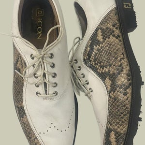 Footjoy Mens Icon White/Dark Brown Snake Skin 52277 Golf Shoes Size 9.5 W