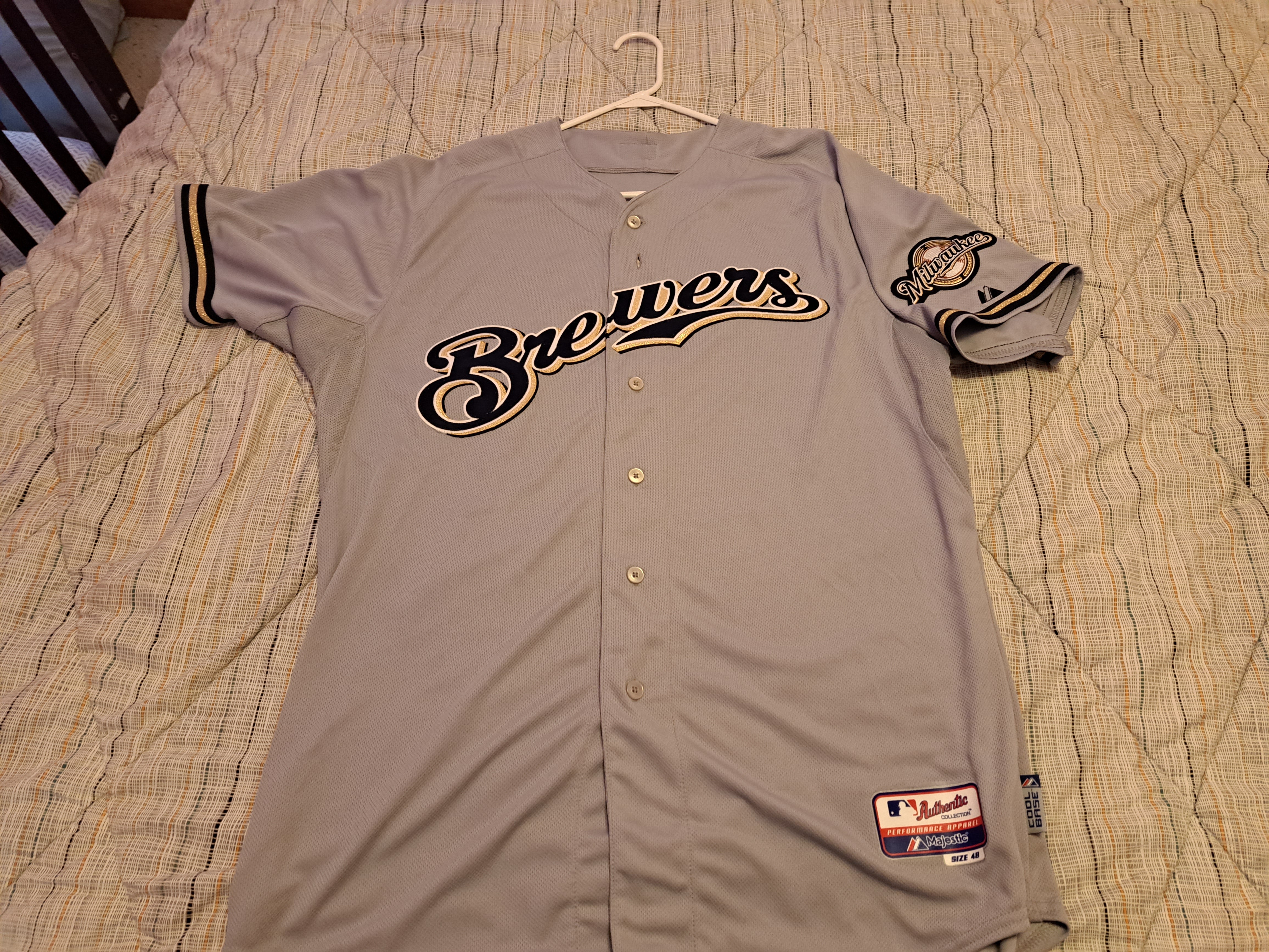 Majestic Cool base Jersey MLB (Milwaukee Brewers) White-Men's Size XLarge
