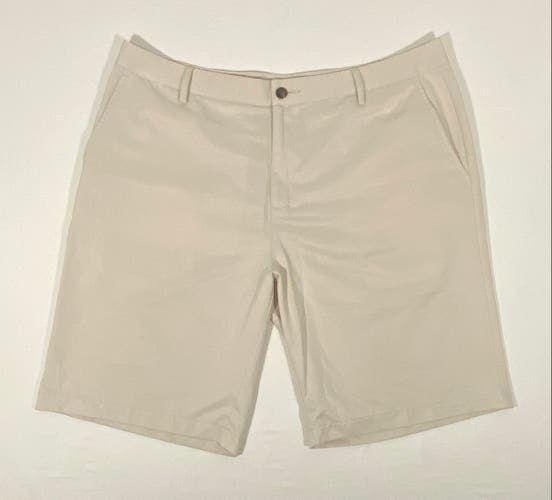 Adidas Golf Shorts Men 38 (37x11) Khaki Flat Front CLIMALITE Embroidered Chinos