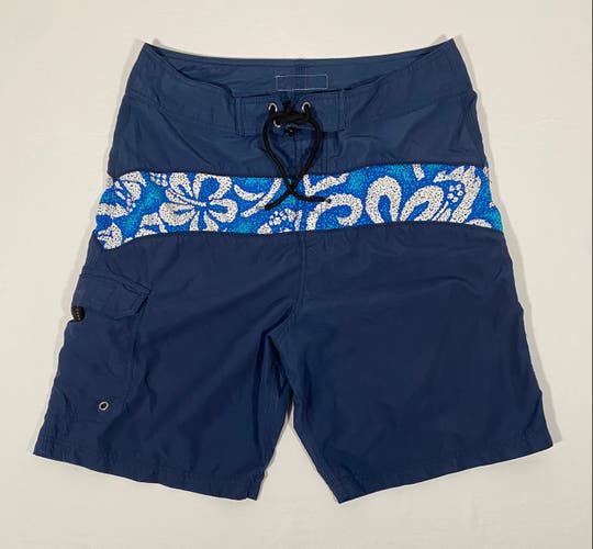 Vintage Y2K SIDEOUT Board Shorts Men 32 Blue Floral Drawstring Pocket Swim Surf