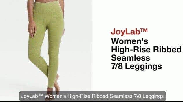 NWT JoyLab Women's High Rise Ribbed Seamless 7/8 Length Leggings Green Size XS