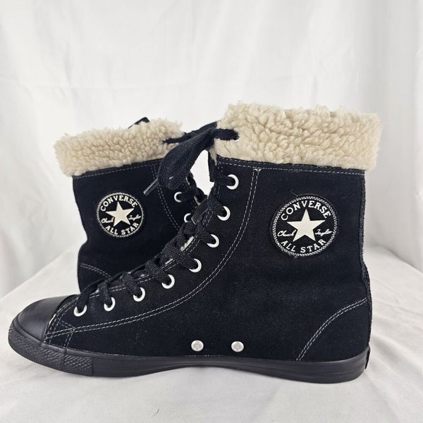 Converse All Stars Dainty Black Suede Sherpa Lined High Top Sneakers Womens 9 SidelineSwap
