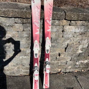 Used girl's Volkl 130 cm Pink Butterfly All Mountain Chica Skis With Bindings
