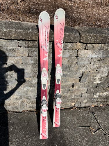 Used girl's Volkl 130 cm Pink Butterfly All Mountain Chica Skis With Bindings