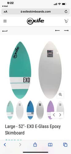 NIB Exile Large 52" EX0 E Glass Epoxy Skimboard. Color: Teal