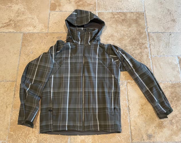Men's Adult Used Large Salomon 2-in-1 Ski Jacket Gray & Green - FREE SHIPPING