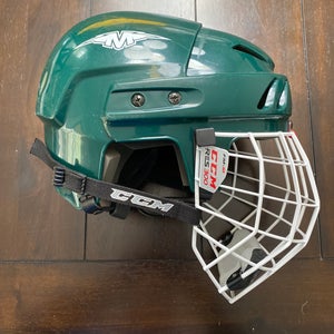 Mission dark green helmet with CCM white cage