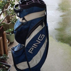EXCELLENT PING 14 WAY CART GOLF BAG BLUE & WHITE W BLACK ACCENTS & COOLER POCKET