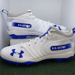 New Men's Size 16 Mid Top Molded Football Cleats Under Armour Nitro Mid Charged MC White Blue