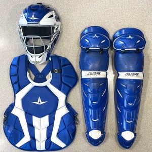 Adult All-Star S7 System7 AXIS NOCSAE Two Tone Baseball Catcher’s Equipment Set Royal Blue & White