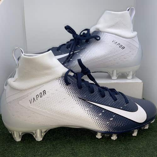 New Men's Size 16 Molded Football Cleats Nike Vapor Untouchable Pro 3 White Navy Blue