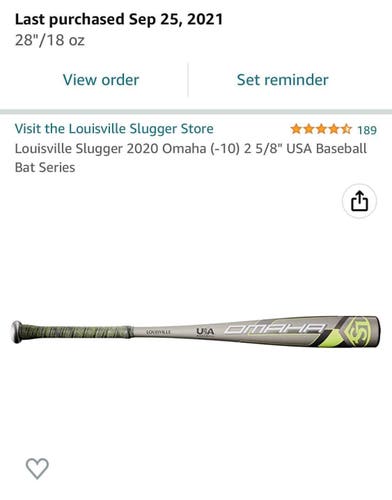 Louisville Slugger 2020 Omaha (-10) 2 5/8" USA Baseball Bat Series