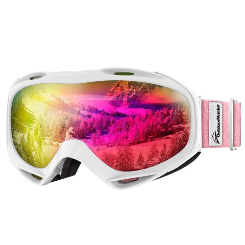 OutdoorMaster OTG XS Ski Goggles Adult Size White Frame Pink Lens NEW