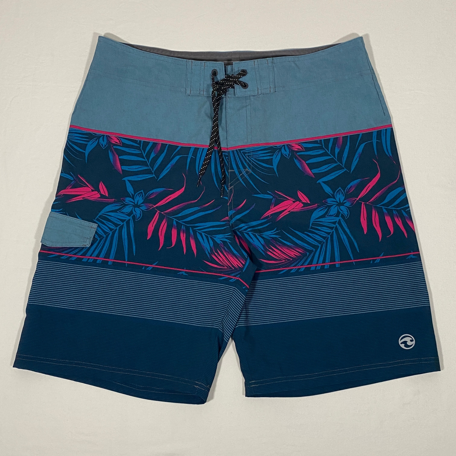 Ocean Current Men's Size 36 Flex Waist Blue/Multicolor Drawstring Board Shorts