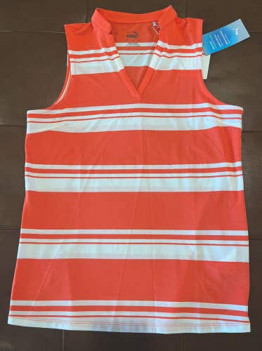 PUMA Golf Cloudspun Valley Stripe Sleeveless Polo Size Small NEW Other Hot Coral