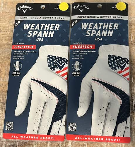 Callaway Weather Spann USA Men's Golf Glove Lot Of 2 NEW Left Hand